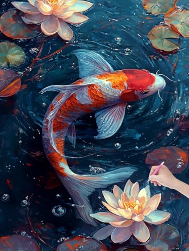 Diamond Painting Lotus, DIY Diamant Painting Bilder Fisch für Erwachsene Anfänger, Vollbohrer Diamant Malerei Eckige Steine als Geschenke Weihnachten, Bastelset Erwachsene für Wanddeko, 30x40 cm, B-00 Diamond Painting Lotus, DIY Diamant Painting Bilder Fisch für Erwachsene Anfänger, Vollbohrer Diamant Malerei Eckige Steine als Geschenke Weihnachten, Bastelset Erwachsene für Wanddeko, 30x40 cm, B-00 von JIAGUANG