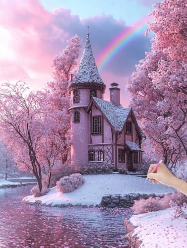 Diamond Painting Schloss, DIY Diamant Painting Bilder Landschaft für Erwachsene Anfänger, Vollbohrer Diamant Malerei Eckige Steine als Geschenke Weihnachten, Bastelset für Wanddeko, 30x40 cm, D-20 von JIAGUANG