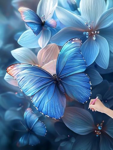 Diamond Painting Schmetterling, DIY Diamant Painting Bilder Blumen für Erwachsene Anfänger, Vollbohrer Diamant Malerei Eckige Steine als Geschenke Weihnachten, Bastelset für Wanddeko, 90x120 cm, L-36 von JIAGUANG