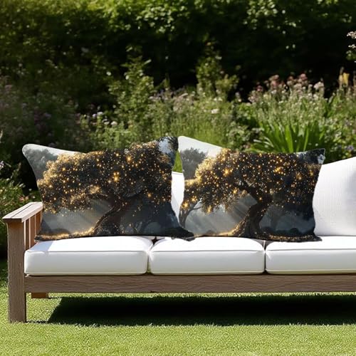 Outdoor Kissen Wetterfest Outdoor Kissen 2er set Kissenbezug 25 x 50 Landschaft Leinen Kissenbezug Sofakissen für Deko Wohnzimmer Kopfkissenbezug Sofa Zierkissen Geschenke für Frauen (Baum) D-83 von JIAGUANG