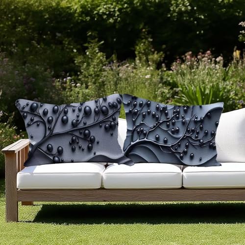 Outdoor Kissen Wetterfest Outdoor Kissen 2er set Kissenbezug 30 x 50 Grau Leinen Kissenbezug Sofakissen für Deko Wohnzimmer Kopfkissenbezug Zierkissen Kissenhüllen Geschenke für Frauen (Anlage) D-60 von JIAGUANG