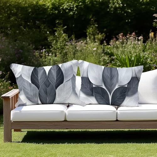 Outdoor Kissen Wetterfest Outdoor Kissen 2er set Kissenbezug 40 x 80 Modern Leinen Kissenbezug Sofakissen für Deko Wohnzimmer Kopfkissenbezug Sofa Zierkissen Geschenke für Frauen (Blätter) F-83 von JIAGUANG