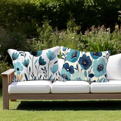 Outdoor Kissen Wetterfest Outdoor Kissen 2er set Kissenbezug 40 x 80 Modern Leinen Kissenbezug Sofakissen für Deko Wohnzimmer Kopfkissenbezug Zierkissen Kissenhüllen Geschenke für Frauen (Blume) D-69 von JIAGUANG