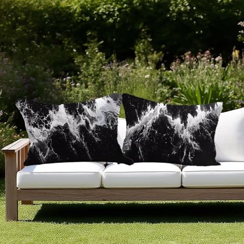 Outdoor Kissen Wetterfest Outdoor Kissen 2er set Kissenbezug 50 x 80 Schwarz Leinen Kissenbezug Sofakissen für Deko Wohnzimmer Kopfkissenbezug Sofa Zierkissen Geschenke für Frauen (Marmor) F-51 von JIAGUANG