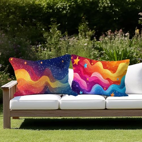 Outdoor Kissen Wetterfest Outdoor Kissen 2er set Kissenbezug 50 x 80 Traum Leinen Kissenbezug Sofakissen für Deko Wohnzimmer Kopfkissenbezug Zierkissen Kissenhüllen Geschenke für Frauen (Bunt) F-17 von JIAGUANG