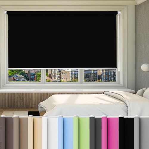 Fensterrollo Rollo 75 x 190 cm Hitzeschutz und Sichtschutz, Fensterrollo Innen für Schlafzimmer, Badezimmer, Wohnzimmer Fenster und Tür, Schwarz von JIAHAO