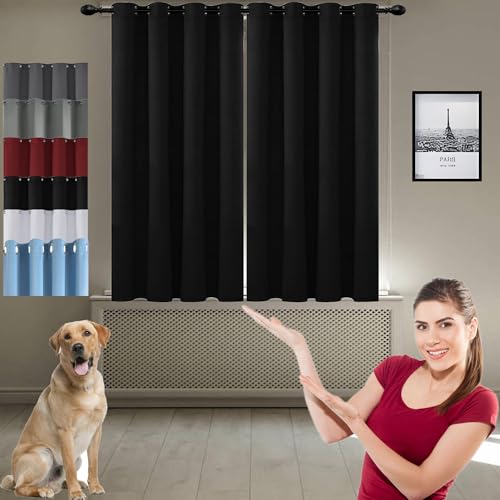 JIAHAO Blackout Vorhang 85 x 135 cm Luftig Gardine Wohnzimmer Gardinen Vorhang Blickdicht Langlebig Und Pflegeleicht, Schwarz von JIAHAO