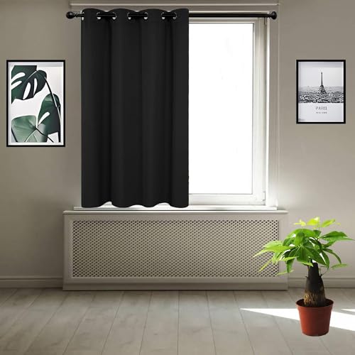 JIAHAO Verdunklungsvorhänge Kurz Ösenvorhang 100 x 80 cm Wohnzimmer Lärmschutz/Kälteschutz Curtains Blackout Dicke Thermogardine für Fenster Wohnzimmer, Schwarz von JIAHAO