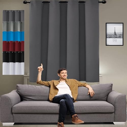 JIAHAO Vorhang Verdunkelung 120 x 115 cm Gardinen Thermovorhang Blickdicht Gardinen Langlebig Und Pflegeleicht, Dunkelgrau von JIAHAO