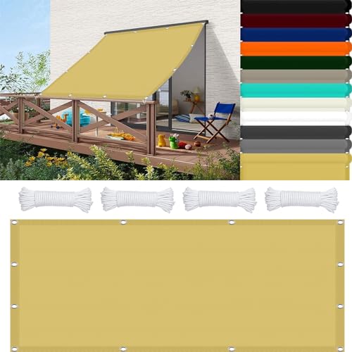 Schattiernetz mit Ösen 0.8 x 1 m 98% UV Schutz Sonnensegel Sonnenschutz Rechter Winkel PES Polyester für Garten Balkon & Terrasse, Creme Farben von JIAHAO