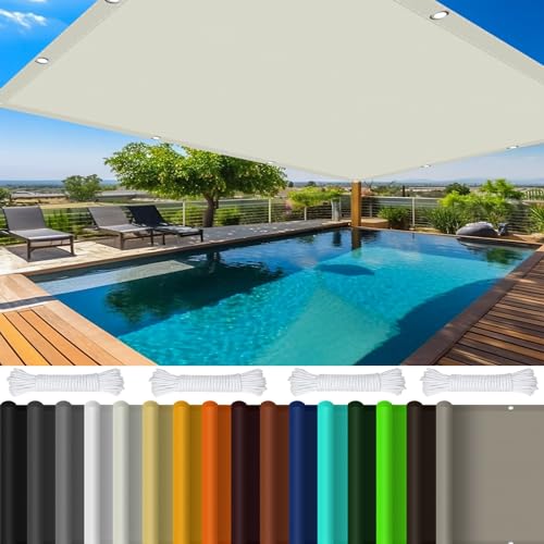 Sonnensegel Rechteckig Wasserdicht 6 x 10 m 98% UV Schutz Sonnensegel Balkon Ohne Bohren PES Polyester für Balkon Terrasse Garten Camping, Elfenbein von JIAHAO
