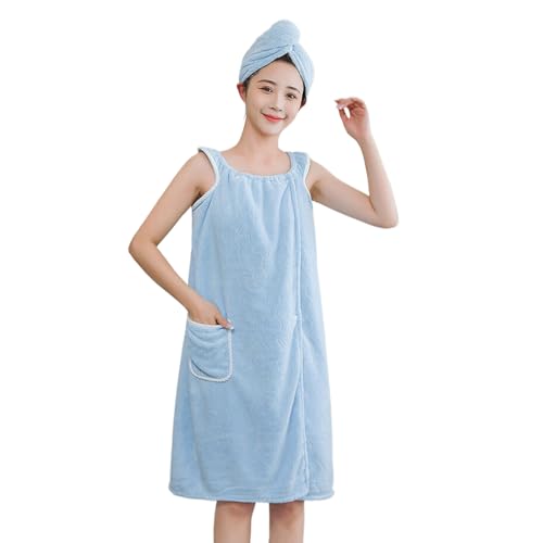 JIAHG Damen Saunakilt Frauen Badetuch Bademantel Duschtuch Spa Strand Schwimmen Weich Saugfähig Handtuch Saunahandtuch Saunatuch Saunarock Saunasarong 75cm*150cm (Blau, 135 * 85cm) von JIAHG