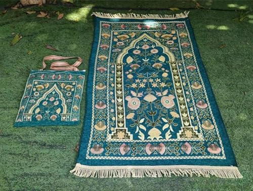 JIAHG Muslimischer Gebetsteppich Weiche islamischer Gebetsteppich Türkische Gebet Teppich Matte Islamische Geschenke Muslimische Ramadan-Teppich Islam Teppich (Grün, 70 * 110cm) von JIAHG
