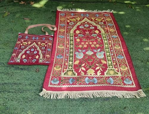 JIAHG Muslimischer Gebetsteppich Weiche islamischer Gebetsteppich Türkische Gebet Teppich Matte Islamische Geschenke Muslimische Ramadan-Teppich Islam Teppich (Rot, 70 * 110cm) von JIAHG