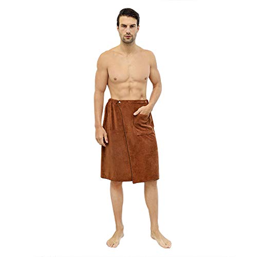 JIAHG Saunakilt Herren, verstellbar Saunahandtuch Duschtuch mit Druckknöpfe, Große Schnelltrockend Saunatuch Saunarock Saunasarong, Frottee Kilt kurzer Schnitt, 70 x 140 cm von JIAHG