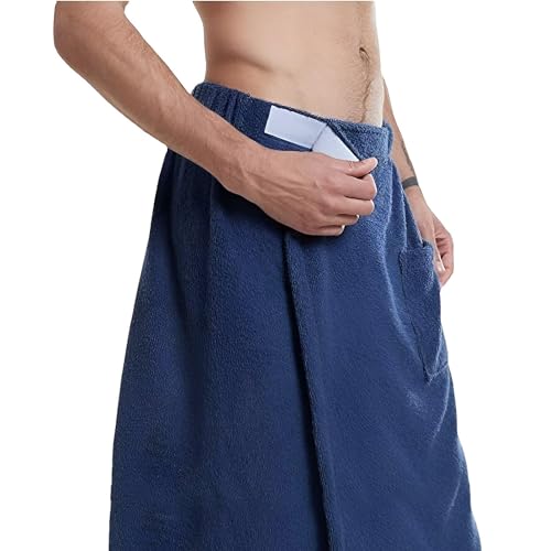 JIAHG Saunakilt Herren, verstellbar Saunahandtuch Duschtuch mit Druckknöpfe, Große Schnelltrockend Saunatuch Saunarock Saunasarong, Frottee Kilt kurzer Schnitt, 70 x 140 cm von JIAHG