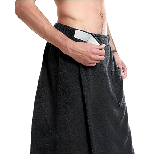 JIAHG Saunakilt Herren, verstellbar Saunahandtuch Duschtuch mit Druckknöpfe, Große Schnelltrockend Saunatuch Saunarock Saunasarong, Frottee Kilt kurzer Schnitt, 70 x 140 cm von JIAHG