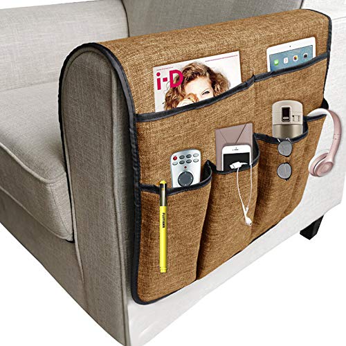 JIAHG Sofa Armlehne Organizer Betttasche Baumwolle Couch Stuhl Aufbewahrungstasche Anti-Rutsch Nachttisch Tasche Sofa-Bett Hängeaufbewahrung für Buch, Zeitschriften, Handy, Fernbedienung von JIAHG