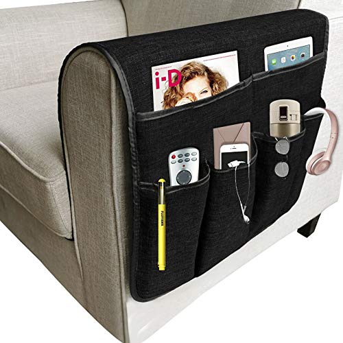 JIAHG Sofa Armlehne Organizer Betttasche Baumwolle Couch Stuhl Aufbewahrungstasche Anti-Rutsch Nachttisch Tasche Sofa-Bett Hängeaufbewahrung für Buch, Zeitschriften, Handy, Fernbedienung von JIAHG