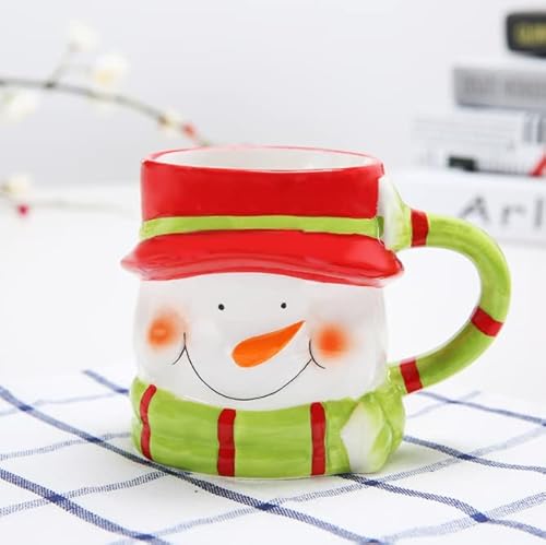 JIAHG Weihnachtstasse Weihnachtsbecher Schneemannbecher 400ml Weihnachtsmann Keramik Kaffeetasse Teetasse Milchtasse für Heiß- & Kaltgetränke (Schneemann) von JIAHG