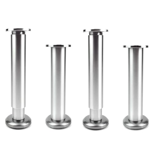 JIAJUTUI001 4 Stück Aluminium Möbelbeine Silber für Sofa Bett Couch – Stabile Metallfüße Verstellbar DIY Tischbeine mit rutschfesten Untersetzern (20-25CM,Silber) von JIAJUTUI001
