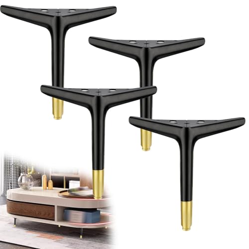 JIAJUTUI001 4 Stück Metalldreieck Möbel Füße,Möbelfüße,Möbelbeine Sofabeine,Ersatz für Schrankbeine,für Schrank,Couchtisch,Sofa,Couch,Stuhl,Ottomane (18cm,Schwarzes Gold) von JIAJUTUI001
