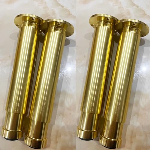 JIAJUTUI001 4 Stück Möbelfüße Verstellbar Gold aus Aluminium Küchenbeine für Schränke & Regale Robuste Aluminium-Füße mit DIY Tischbeine Metall für Sofa, Schreibtisch, Nachttisch (12-16CM,Gold) von JIAJUTUI001