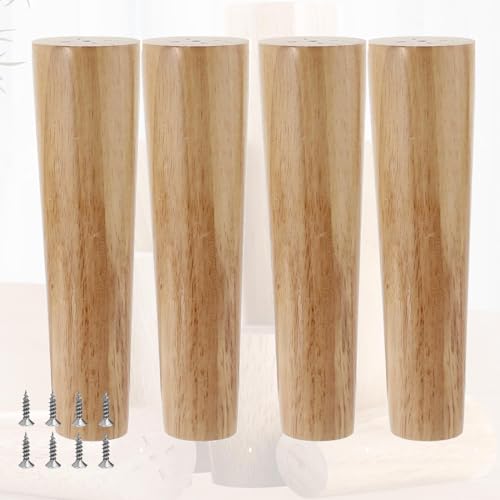 JIAJUTUI001 4 Stück Tischbeine Holz Eiche,Möbelfüße Holz Massivholz Konisch Ersatz Schrankfüße mit Montageplatten Sofafüße für Stühle und Sofa Bett Schrank Tisch Ottomane (25cm(9.8in),Holzfarbe) von JIAJUTUI001