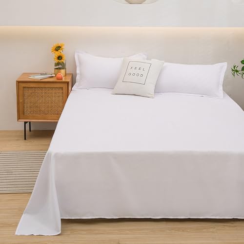 JIALIANG Bettlaken ohne Gummizug 180 x 230 cm für 2 Personen Glatte Bettlaken in Baumwolle, auch für Abdeckungen/Tischdecken/Fangolaken/Sommerlaken zum zudecken Weiß von JIALIANG