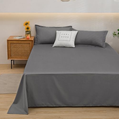 JIALIANG Bettlaken ohne Gummizug 230 x 250 cm für 2 Personen Glatte Bettlaken Betttuch Haustuch ohne Gummizug, in 100% Baumwolle, auch für Tischdecken/Sommerlaken dunkelgrau von JIALIANG