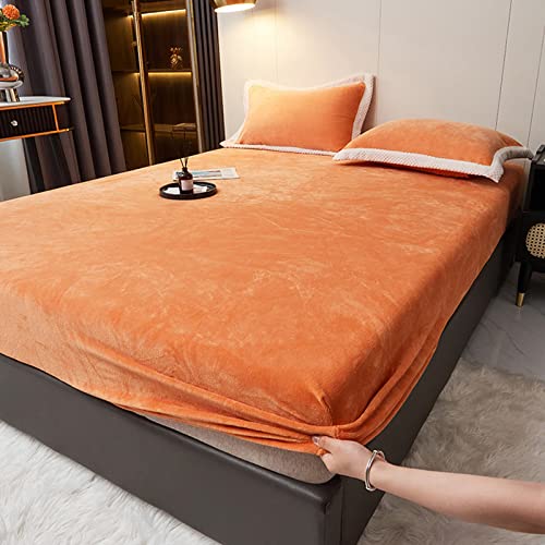 JIALIANG Flanell bettlaken Cashmere Touch spannbettlaken 180x200cm+30cm Steghöhe Boxspringbett Topper Flauschige Warme Samt Boxspringbett Spannbetttuch orange von JIALIANG