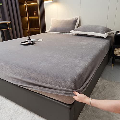 JIALIANG Flanell bettlaken Warme Spannbettlaken Cashmere-Touch 200x220cm+30cm Boxspringbett Topper Flauschige Warme Samt Boxspringbett Spannbetttuch Leintuch Cashmere Touch hellgrau von JIALIANG