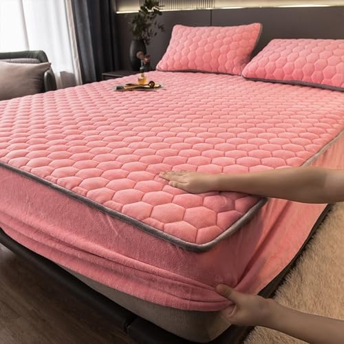 JIALIANG Fleece SPANNBETTLAKEN 90 x 200 cm Rosa Warme Fleece Spannbetttuch Flauschig Plüsch Flanell Matratzenschoner für Matratzentopper bis 30 cm Matratzenhöhe von JIALIANG