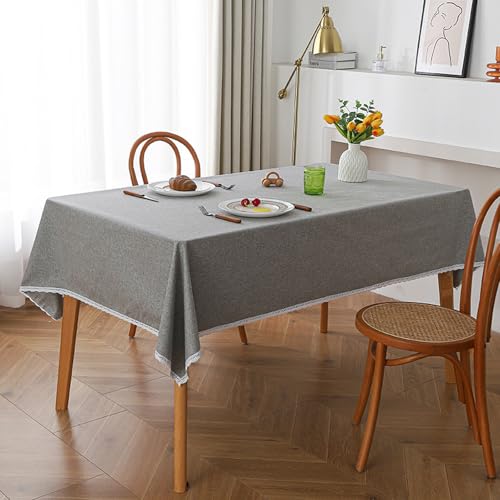 JIALIANG Tischtuch Rectangular Wasserabweisend Tafeldecke 140 x 200 cm Leinenoptik Tischdecke Abwaschbar Lotuseffekt für Drinnen Draussen Garten Esszimmer hellgrau von JIALIANG
