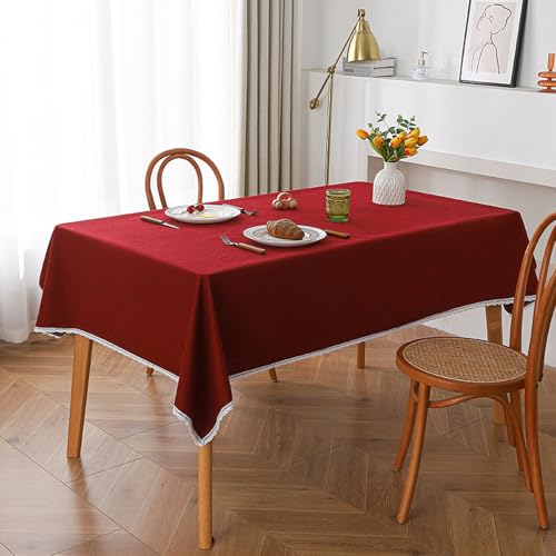 JIALIANG Tischtuch Rectangular Wasserabweisend Tafeldecke 60 x 120 cm Leinenoptik Tischdecke Abwaschbar Lotuseffekt für Draussen Garten Esszimme Rot von JIALIANG