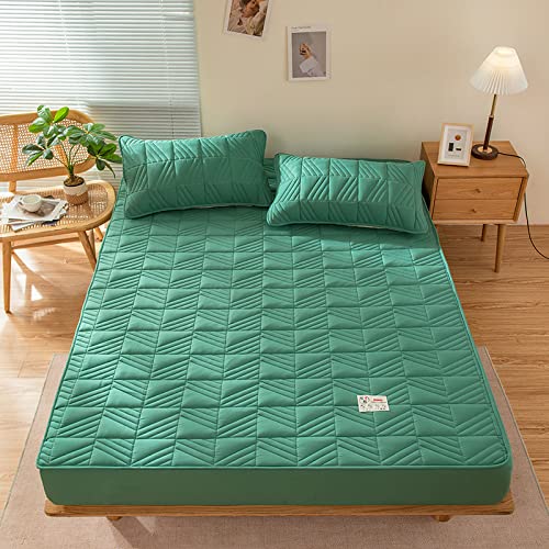 JIALIANG bettlaken Soft Sleep spannbettlaken 90x200cm+30cmGesteppte Matratzenauflage- Weich Mikrofaser Matratzen Topper - Matratzenschoner Unterbett auch für Boxspring-Bettengrüner von JIALIANG