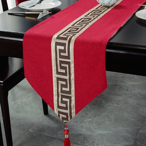 JIALIANG tischläufer 33x140cm Rot Tischläufer im Tischläufer Retro Verdicken Doppelschicht Leinen Dekoratives Tuch für Couchtisch, Hochzeiten, Wohnkultur von JIALIANG