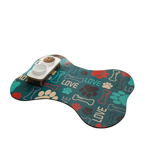 Dog Cat Feeding Mat,Pet Feeding Mat for Dogs and Cats,Dog Food Carpet，Spill Proof Dog Cat Bowl Mats, Washable Pet Placemat Food for Pets Keep Floors Clean (Green Pattern,30 * 40CM) von JIALING