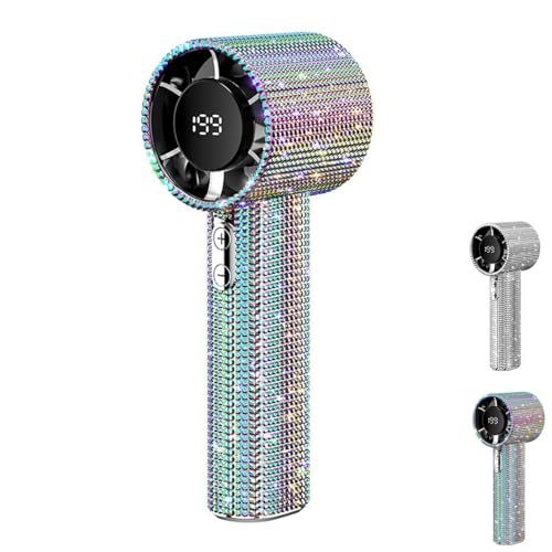 JIALING Full Diamond Luxury Craftsmanship,Portable Handheld Turbo Fan, Mini Personal Fans,Speed Adjustment, Rechargeable Long Battery Life With Digital Display for Travel (Colorful) von JIALING