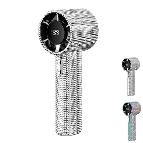 JIALING Full Diamond Luxury Craftsmanship,Portable Handheld Turbo Fan, Mini Personal Fans,Speed Adjustment, Rechargeable Long Battery Life With Digital Display for Travel (White) von JIALING