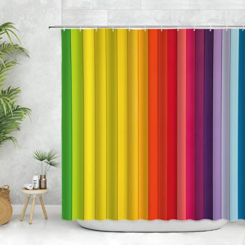 Duschvorhang-Set mit geometrischem Farbverlauf, Bunte Streifen, kreatives Regenbogen-Design, Moderne Badezimmerdekoration, Badewannenvorhänge, 220 x 180 cm (87 "W x 71" H) von JIAMELUCK