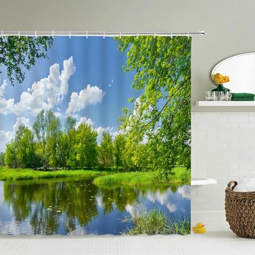 JIAMELUCK Duschvorhang mit natürlicher Landschaft, Waldseelandschaft, Badevorhang, wasserdicht, Polyester, Badezimmer-Heimdekoration, 120 x 190 cm (47" B x 75" H) von JIAMELUCK