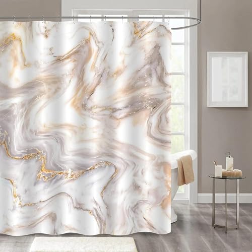 JIAMELUCK Grau-goldene Marmor-Duschvorhänge, abstraktes, modernes, luxuriöses Badezimmer-Dekor, waschbarer Polyester-Stoff-Duschvorhang, 120 x 220 cm (47" B x 87" H) von JIAMELUCK
