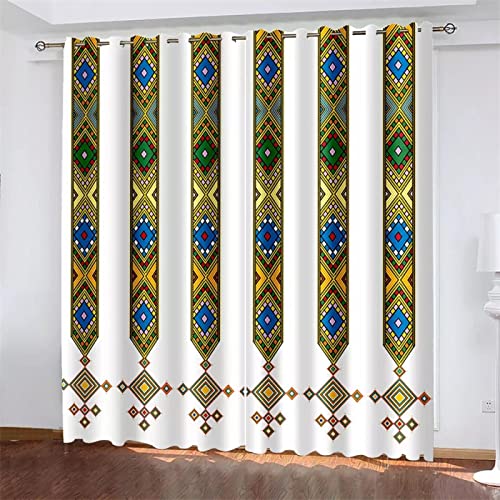 JIAMELUCK Luxuriöse äthiopische eritreische Verdunkelungsvorhänge im National-Stil für Wohnzimmer, Schlafzimmer, Fenster, Drapierung, Dekoration, 107 x 229 cm x 2 (B x H) von JIAMELUCK