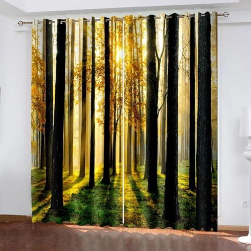 JIAMELUCK Moderne natürliche Landschaft, Wald, Bäume, Sonnenlicht, Fenstervorhang, Schlafzimmer, Wohnzimmer, Dekor, Verdunkelungsvorhänge, 74 x 91 cm x 2 (B x H) von JIAMELUCK