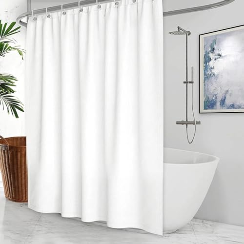 JIAMELUCK Reinweißer Stoff-Duschvorhang, weißer Duschvorhang, wasserdichtes Polyester, Badezimmer-Trennwand, Dekor mit Haken, 130 x 220 cm von JIAMELUCK