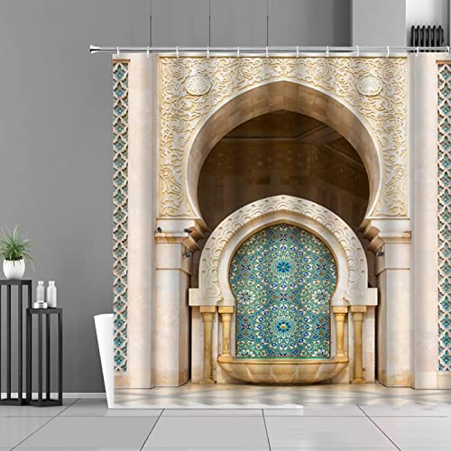 JIAMELUCK Retro Architektur Tür Duschvorhang Vintage Geometrisches Tor Muster Badezimmervorhang Nordischer Stil Wohnkultur Tuch 183x183cm(72" Wx72 H) von JIAMELUCK