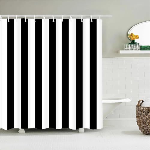 JIAMELUCK Schwarz-weiß gestreifter Duschvorhang, wasserdichter Polyesterstoff, geometrisches Muster, Heimdekoration, Badezimmervorhang, 120 x 180 cm (47" B x 71" H) von JIAMELUCK