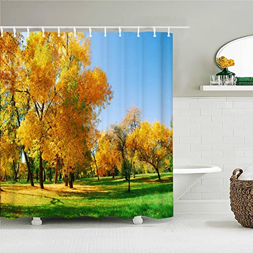 JIAMELUCK Waldlandschaft Bedruckter Stoff Duschvorhang Herbstblätter Baumblatt Badewannenvorhang wasserdichte Produkte Badezimmerdekoration 120x190cm(47" Wx75 H) von JIAMELUCK