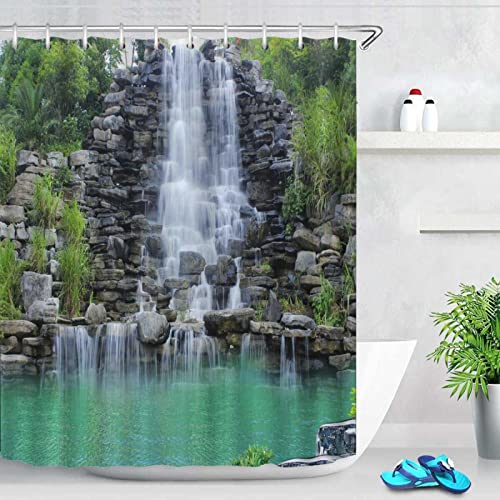 JIAMELUCK Wasserfall Landschaft Badezimmer Vorhang Druck Duschvorhänge Polyester Waschbarer Stoff mit Haken Wohnkultur Bildschirm 120x150cm(47" Wx59 H) von JIAMELUCK